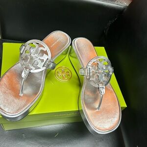 Tory Burch Metallic Silver Sandals